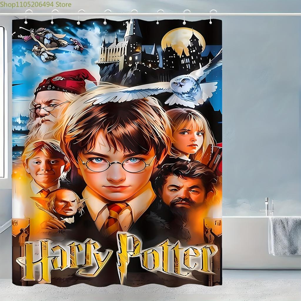 Warner 1pc Cute Printed Bathroom Shower Curtain with Harry Potter Characters, Castle, and Owl Design, Creative, Suitable for H