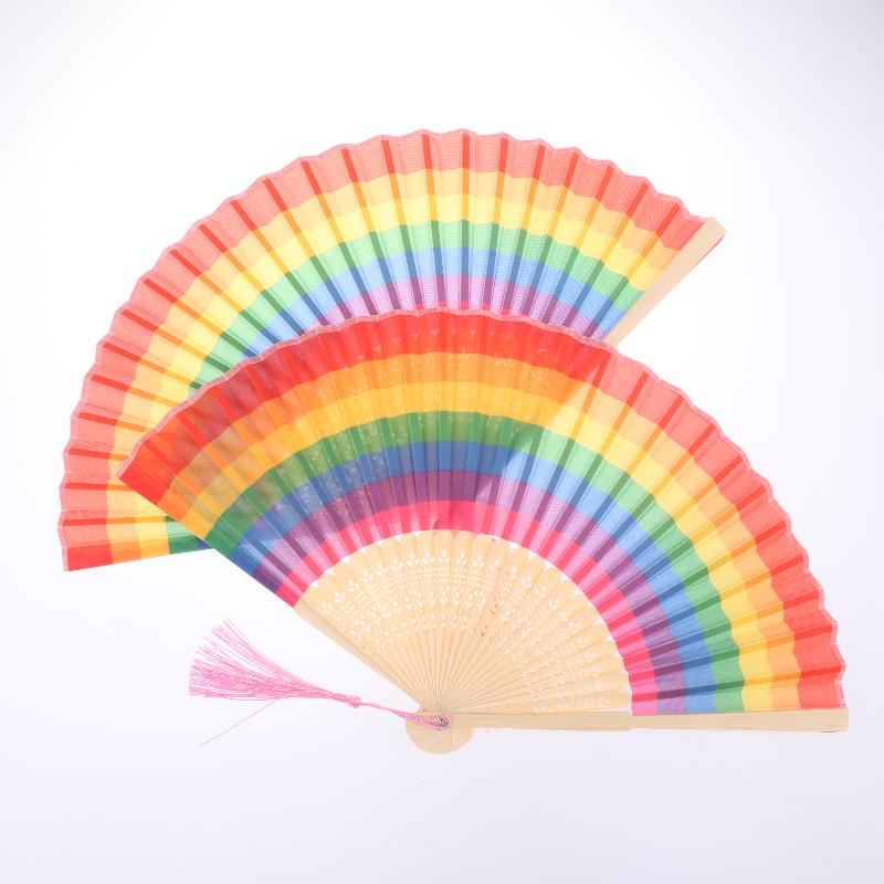 

2Pcs Spanish Large Foldable Hand Fan Portable Rainbow Handheld Folding Fan For Dance Art Dancer Wedding Decor Gift Kid Festival 2pcs