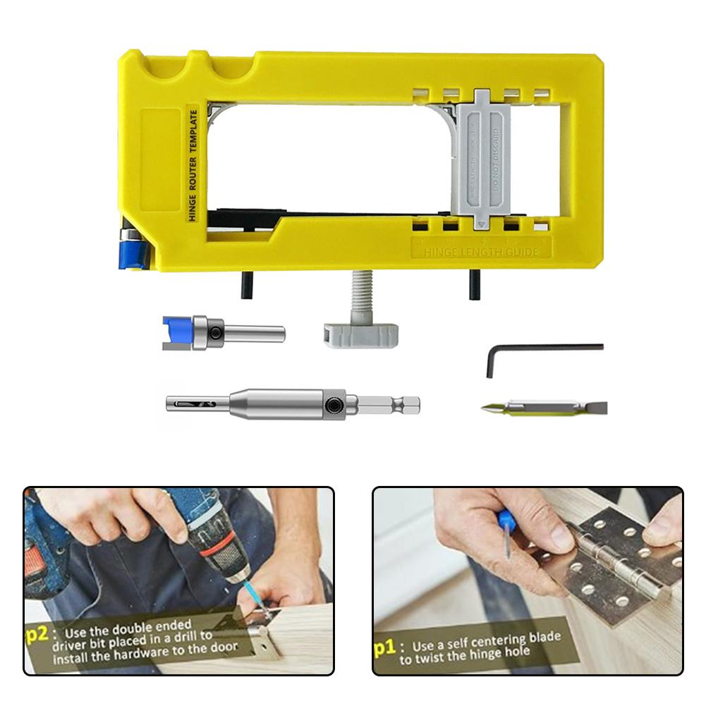 Door Hinge Installation Kit Router Template With Non-Slip Pads Removable Inserts Hole Drilling Guide Locator Hinge Boring Jig