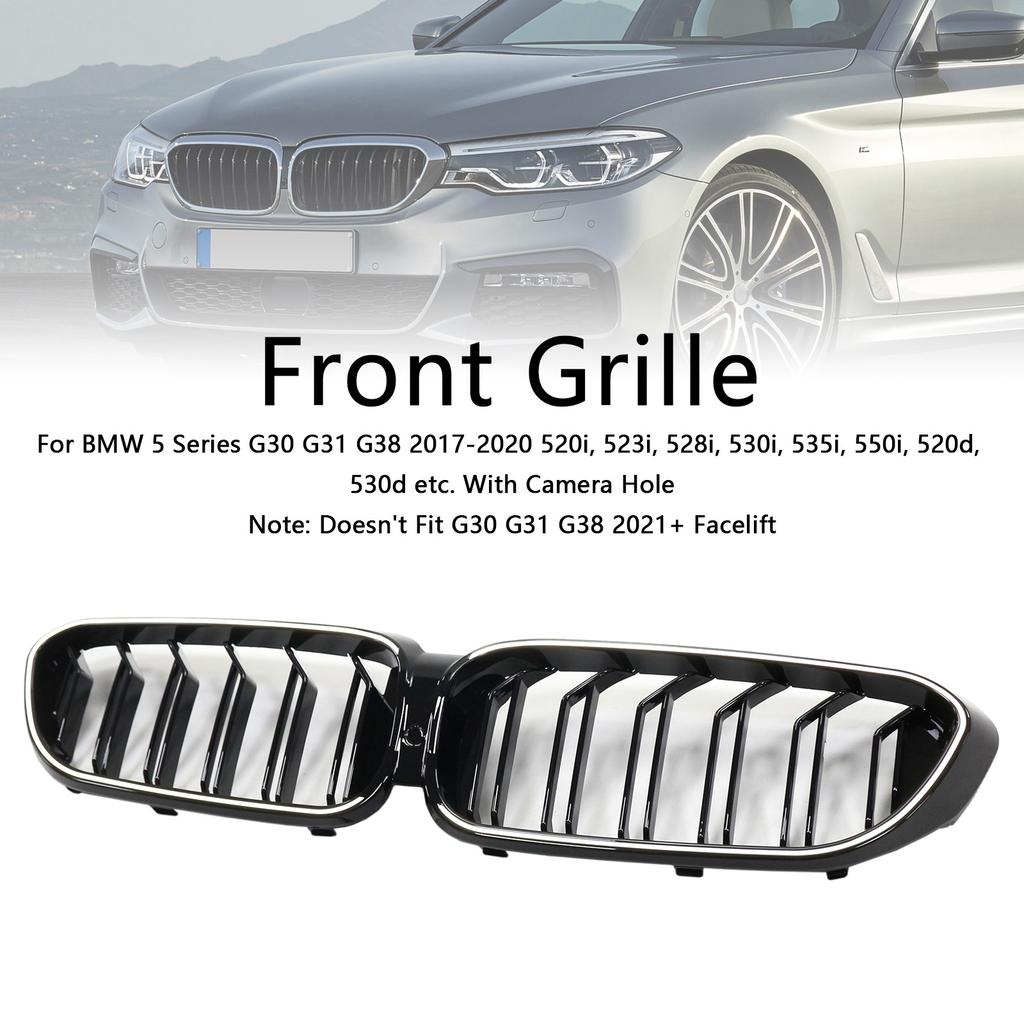 Double Slat Front Kidney Grille Fit BMW 5 Series G30 G31 2017-2020 Gloss Black