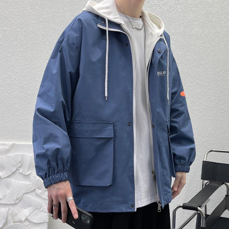 Fake Two-piece Jacket Men's Spring and Autumn Handsome Versatile Hooded Jacket Autumn Jacket Teenager Top
