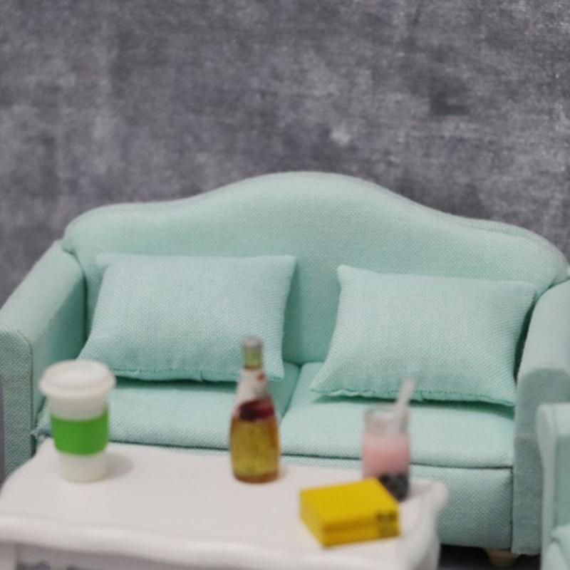 Living Room Sofa Set 1/12 Scale Wooden Base Cloth Covered Mini Furniture for Doll House Accessories and Collectibles