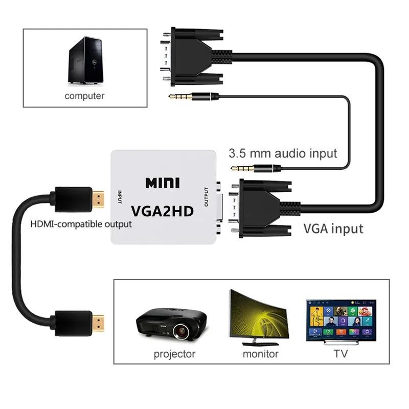 1080P HDMI til VGA-konverter med lyd VGA til HDMI-konverter HDMI-adapter for projektor DTV TV HDVD bærbar PC