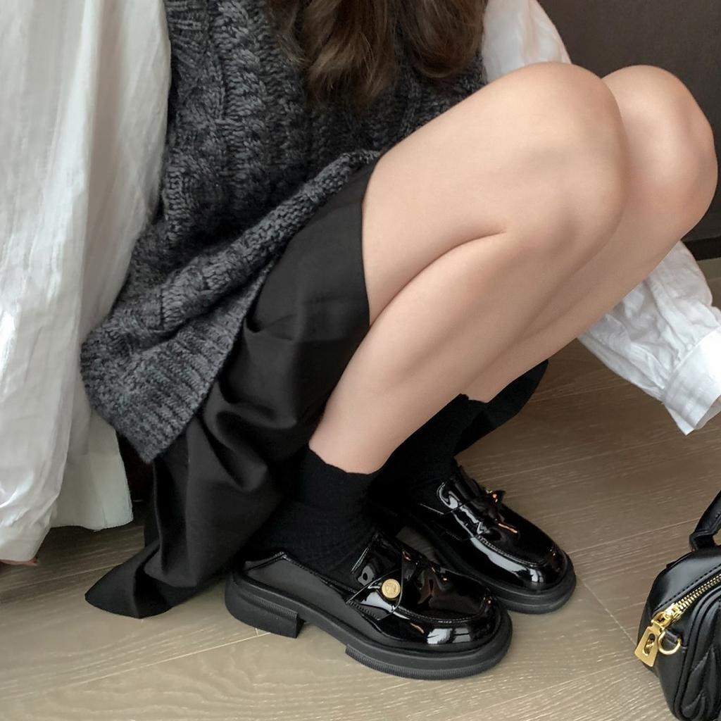 Leather Version! Small Gold Coins Platform Heel Loafers Women's 2025 Autumn New British Lazy Thick Heel Small Leather Shoes