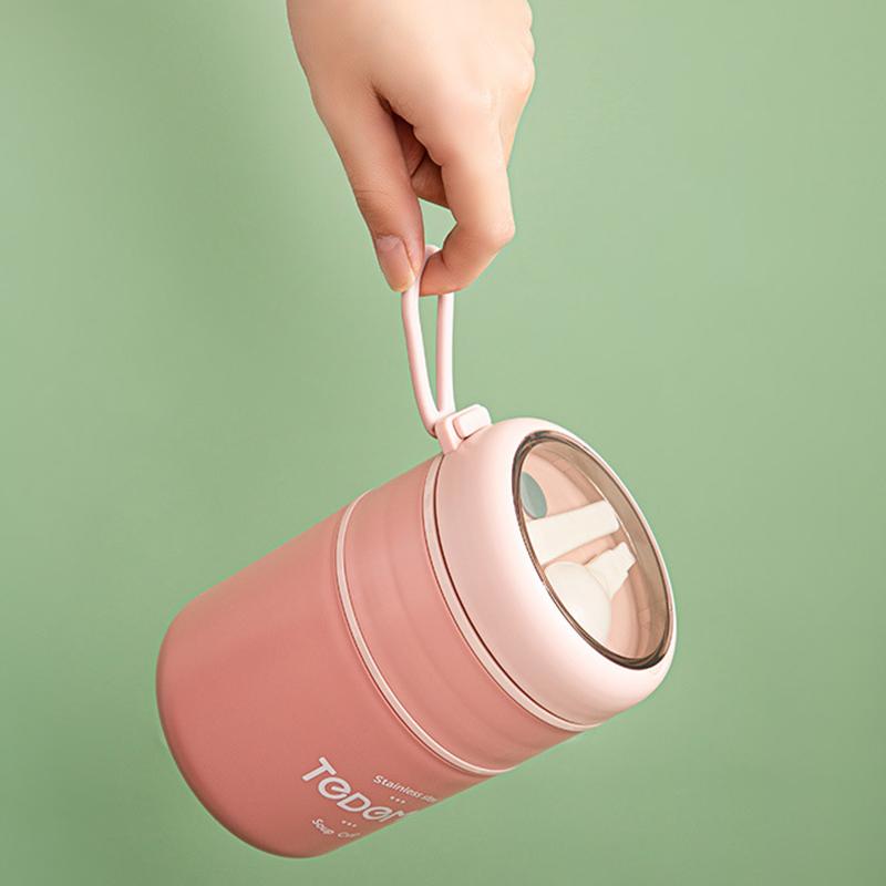Isolierter Lunchbox-Behälter aus Edelstahl Doppelschichtiger japanischer Suppenbecher Versiegelter Frühstücksbecher mit Deckel Löffel Bento-Box