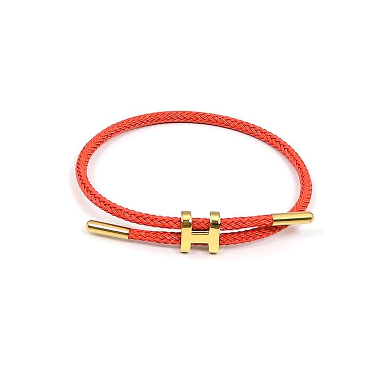 Titanová ocel 3D I-spona Vodotěsný náramek Náramek Nerezová ocel Zlatá barva Rok narození Pletené ocelové lanko Kožená šňůrka Červená šňůrka