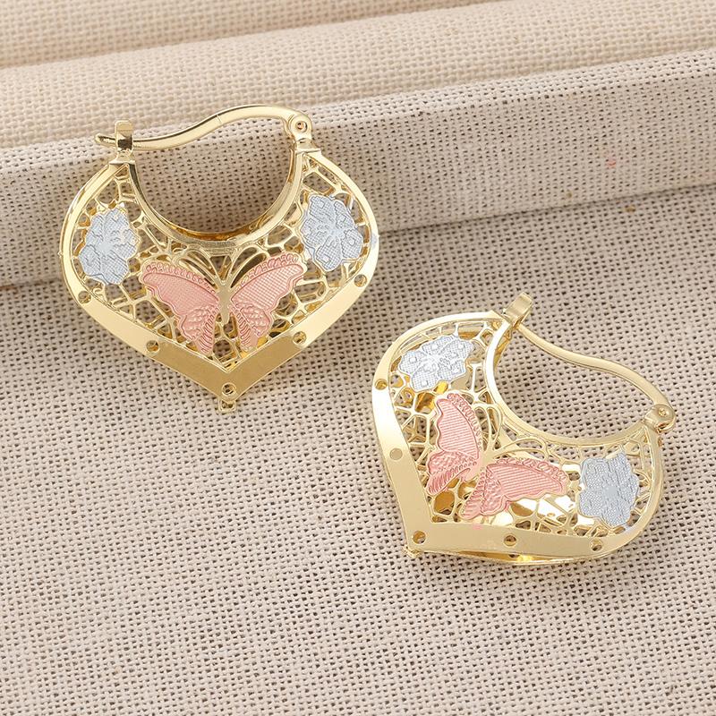 Exquisite Hand Carved Butterfly Hollow Golden Plated Hoop Earrings for Women  Vintage Banquet Wedding Jewelry Accessories