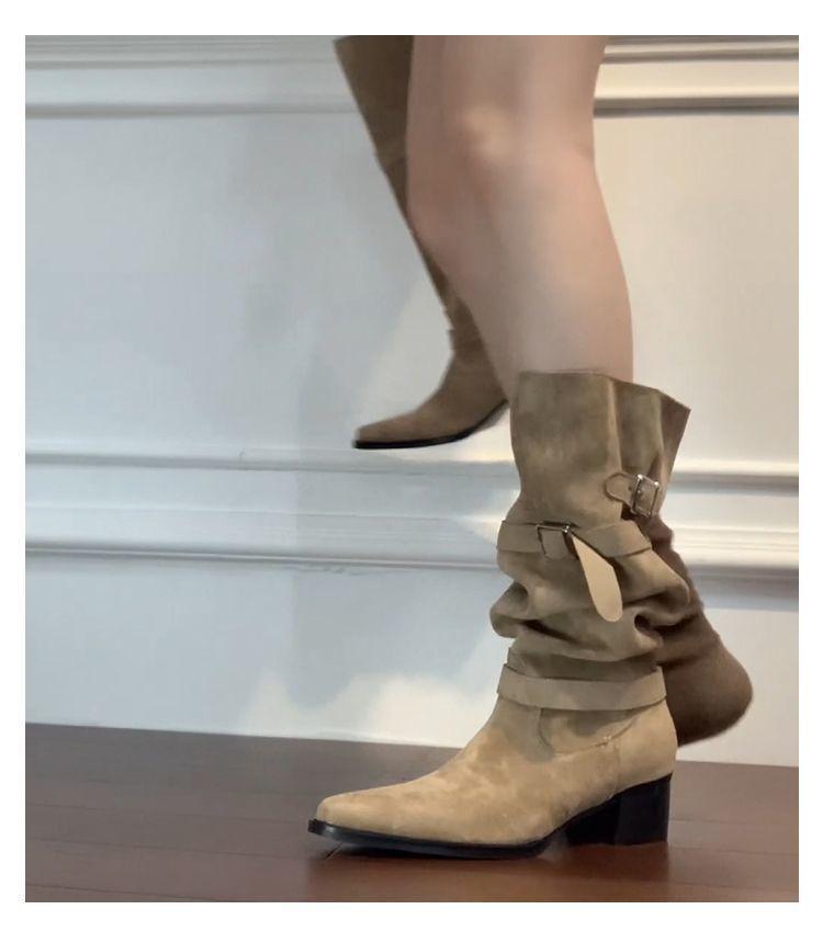 2025 Western Cowboy Knight Boots by Gu Qianqian – Chunky High Heel, Pointed Toe, Long Style