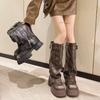 Fashion Women's Shoes 2024 Brand Belt Buckle Women's Boots Fashion Side Zipp Modern Boots Women High Quality Round Toe Knee-High