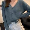 Autumn and Winter New Loose Simple Versatile Knitted Cardigan Women's Soft Waxy V-neck Thin Long-sleeved Sweater Jacket Trendy