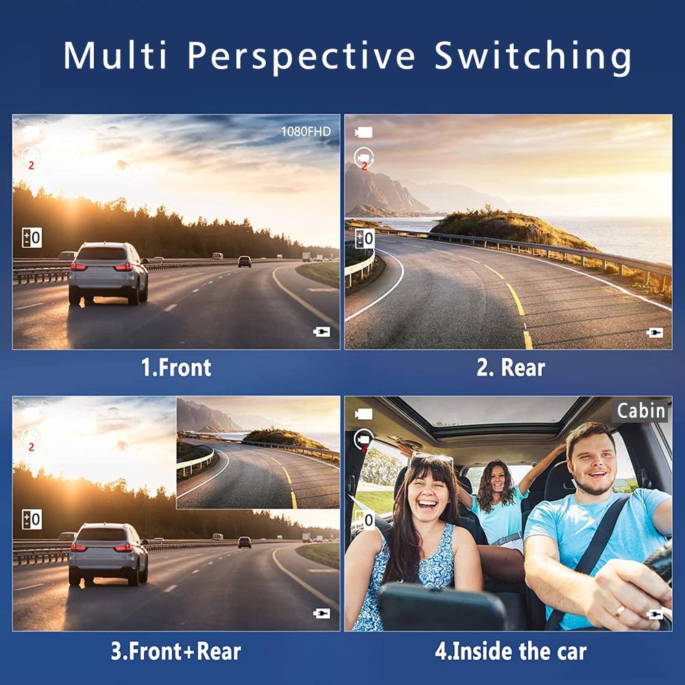 2/3-Kanal WIFI Auto DVR, Hochauflösende 1080P In-Car Dashcam mit drei Kameras, Videoaufzeichnung.