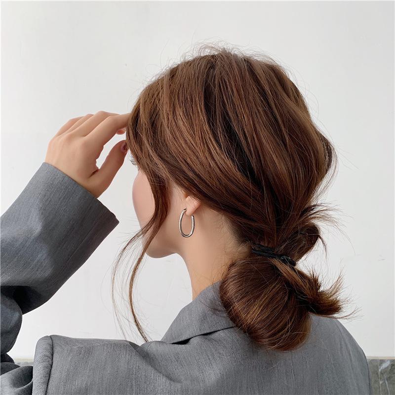 Neutral U-shaped European & American Oval Stud Hoop Earrings, Titanium Steel 18K Gold Plated.