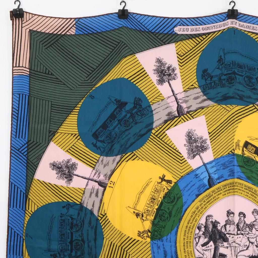 HERMES JEU DES OMNIBUS ET DAMES BLANCHES (Omnibus and White Ladies' Game) (Carré Geant cashmerex silk) scarf multicolorUsed