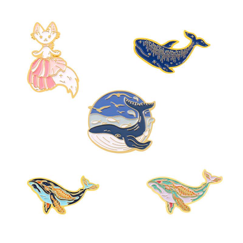 Stylish Ocean Series Cat Whale Brooch Metal Badge Unique Animal Pin For All
