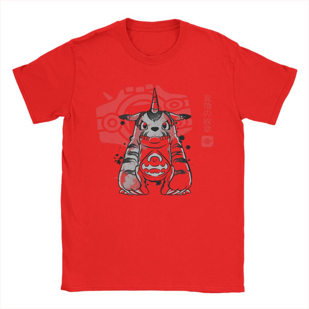 Print Friendship Sumi-e T Shirt Men Crewneck Short Sleeve Tops Shirts Digimon Nostalgic Anime Cotton Summer Tops