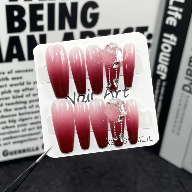 Handmade Press-On Nails Long Coffin Shape Gradient Design With Star Acrylic Nail Tips Women Extra Small
