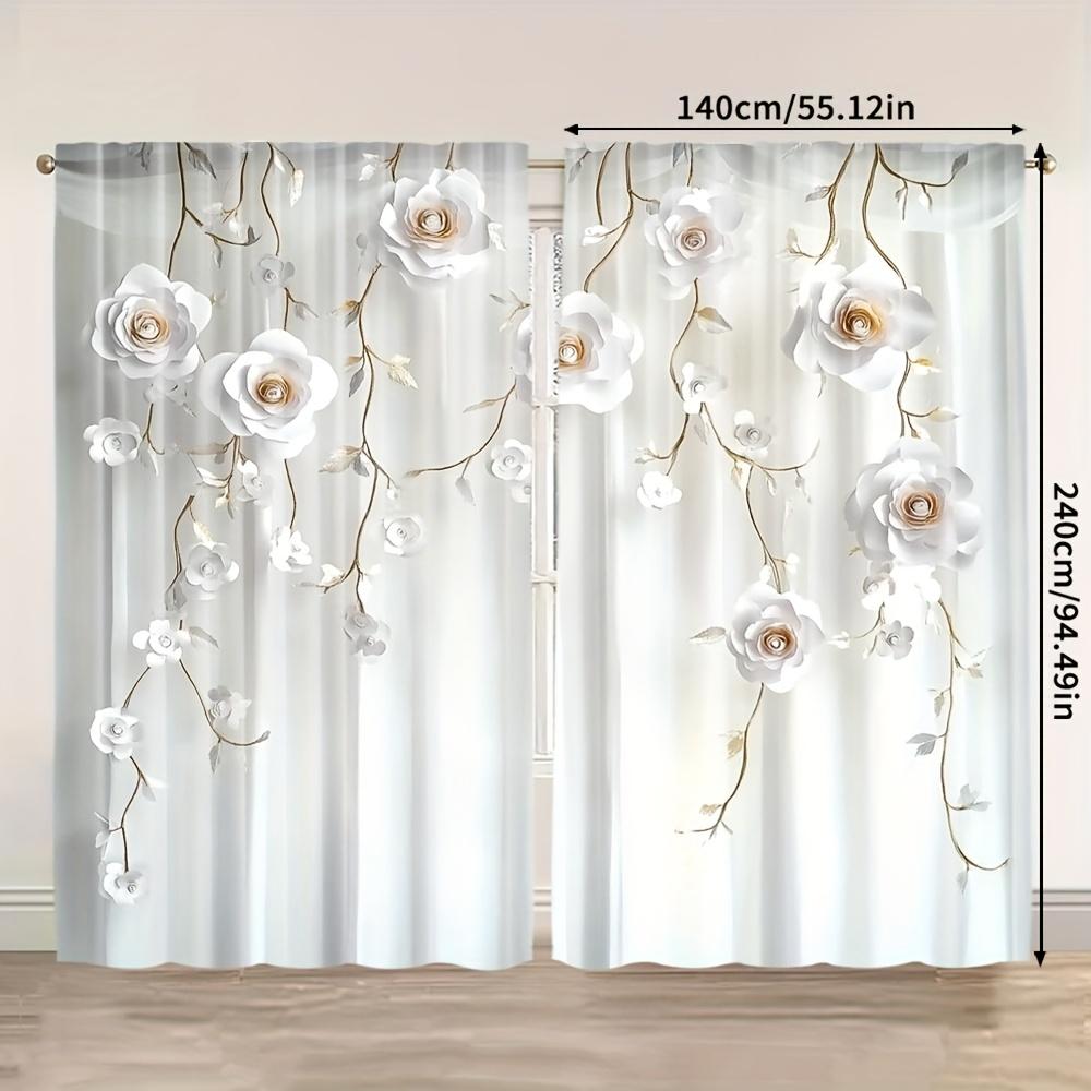 2 Stück Elegante Weiße Florale Transparente Vorhänge – Lichtfilterndes Sichtschutzgewebe für Wohnzimmer Schlafzimmer Büro   Moderne Wohnkultur