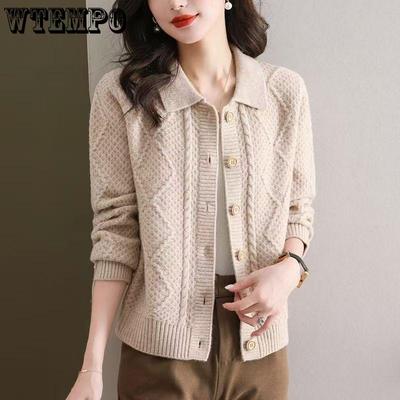 Women's Knitted Cardigan Spring and Autumn Short Fashion Sweater Jacket Top Women