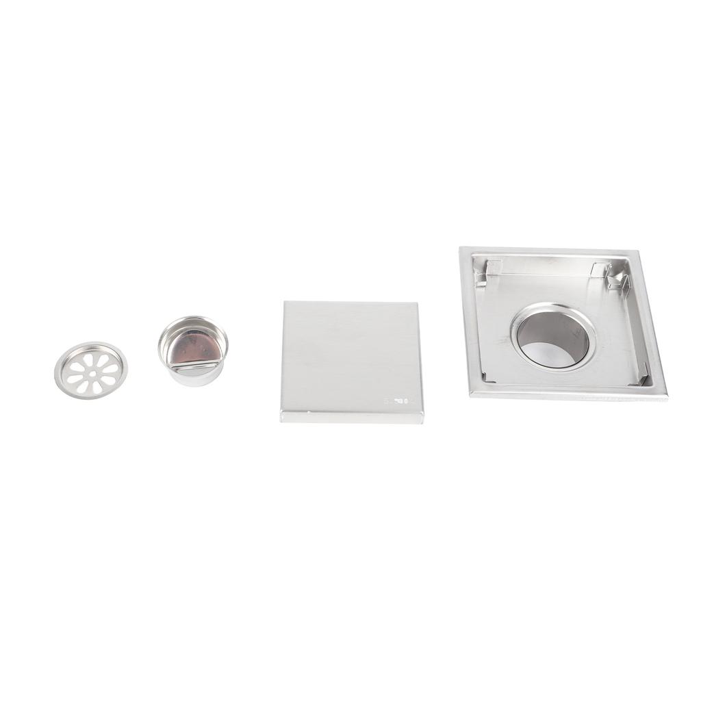 Floor Drain Stainless Steel Rollover Type Brushed Odor Resistant Concealed Waste Grate for Bathroom