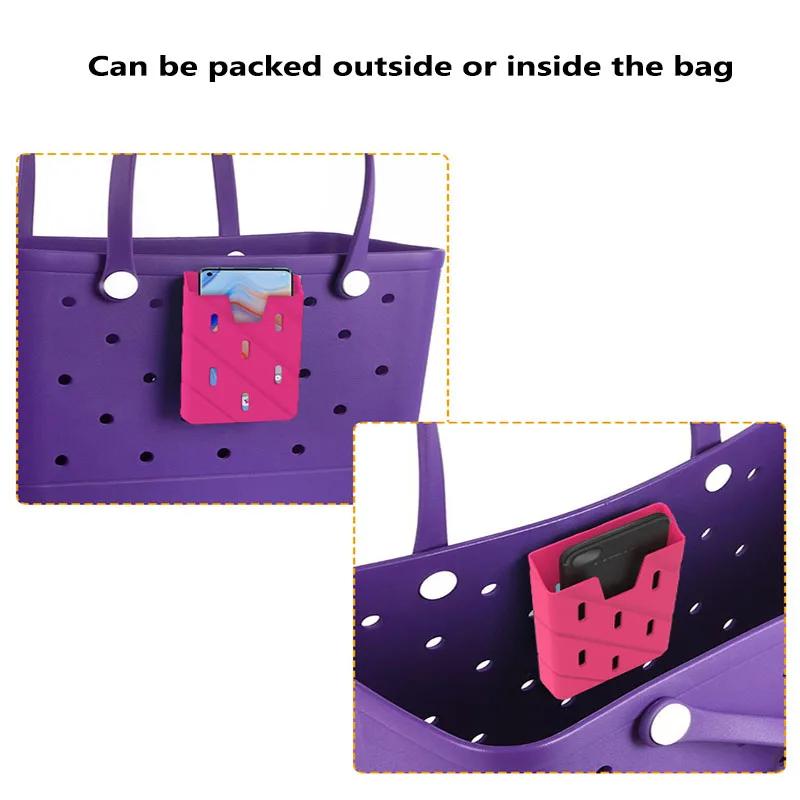 1PC Silicone Mobile Phone Storage Bag For Bogg Bag Beach Bag Accessory Clip-on Mobile Phone Holder Camping Play Gadgets