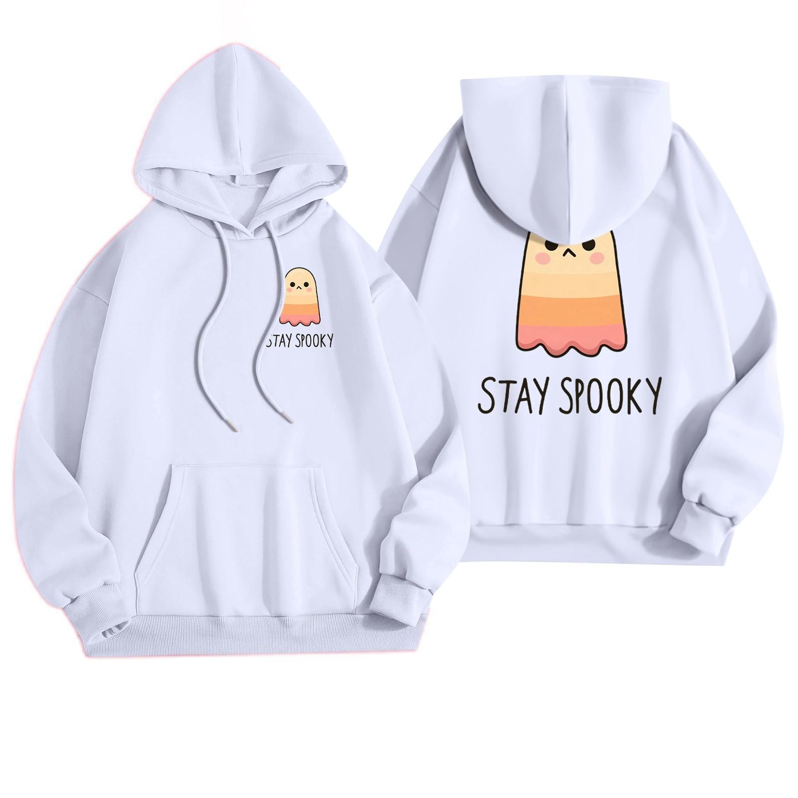 

Женская повседневная модная толстовка с капюшоном и карманами с принтом на Хэллоуин XL белый