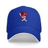 Red Devil Baseball Mascot Logo Black Adjustable Cap with White Trim and Embroidered Design for Sports Fans and Casual Wear