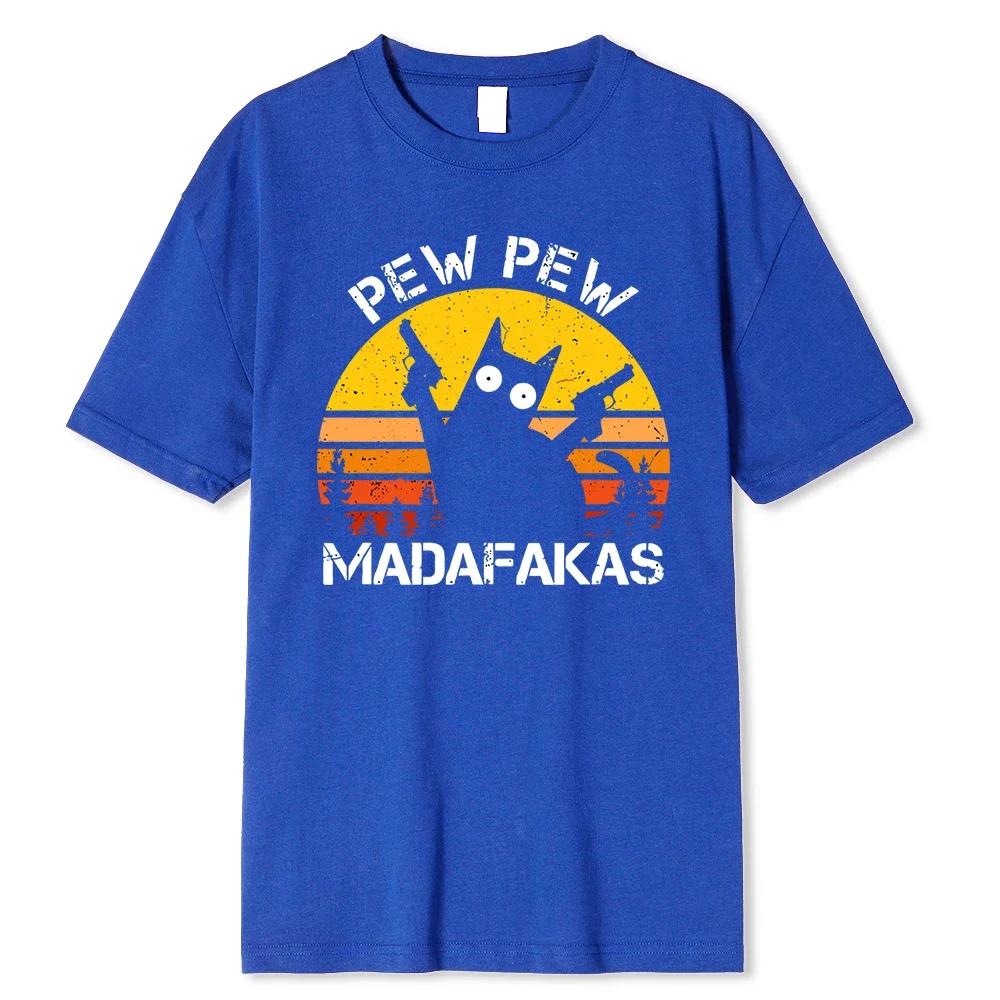 Pew Pew Madafakas Cat With Two Guns Printing Men T Shirts Summer Cotton T-Shirts Breathable Loose Clothes Hip Hop Street Tees