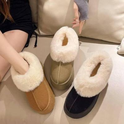 Women's Platform Thick-Soled Snow Boots - Height-Enhancing, Warm, Velvet-Lined, Slip-On Cotton Slippers for Winter