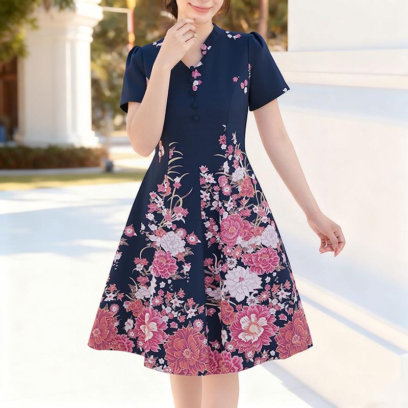 ZANZEA Women Casual V-Neck Short Sleeve Summer Floral Print Dress