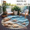 Printed 3D Beach Shell Starfish Round Rug Ocean Wave Sand Texture Flannel Carpet Bathroom Entryway Coastal Decor Seaside Themed