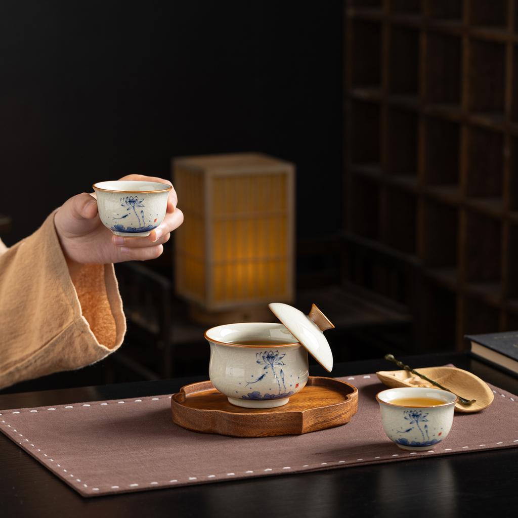 Ru kiln tea set small set hand-painted cover bowl business gifts for customers, the company's annual meeting can be