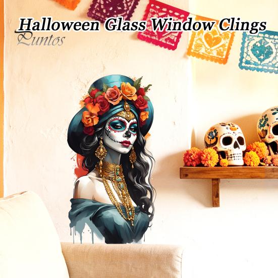 DIY Holiday Party Scene Layout Mexican Katrina Skeleton Girl Wall Sticker, Day of The Dead Artistic Portrait Decals Decal, Waterproof PVC Cling