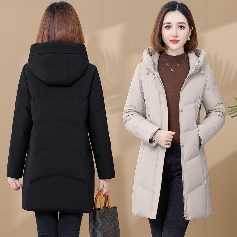 Luxury Women's Mid-Length Hooded Down Jacket - Premium White Duck Down