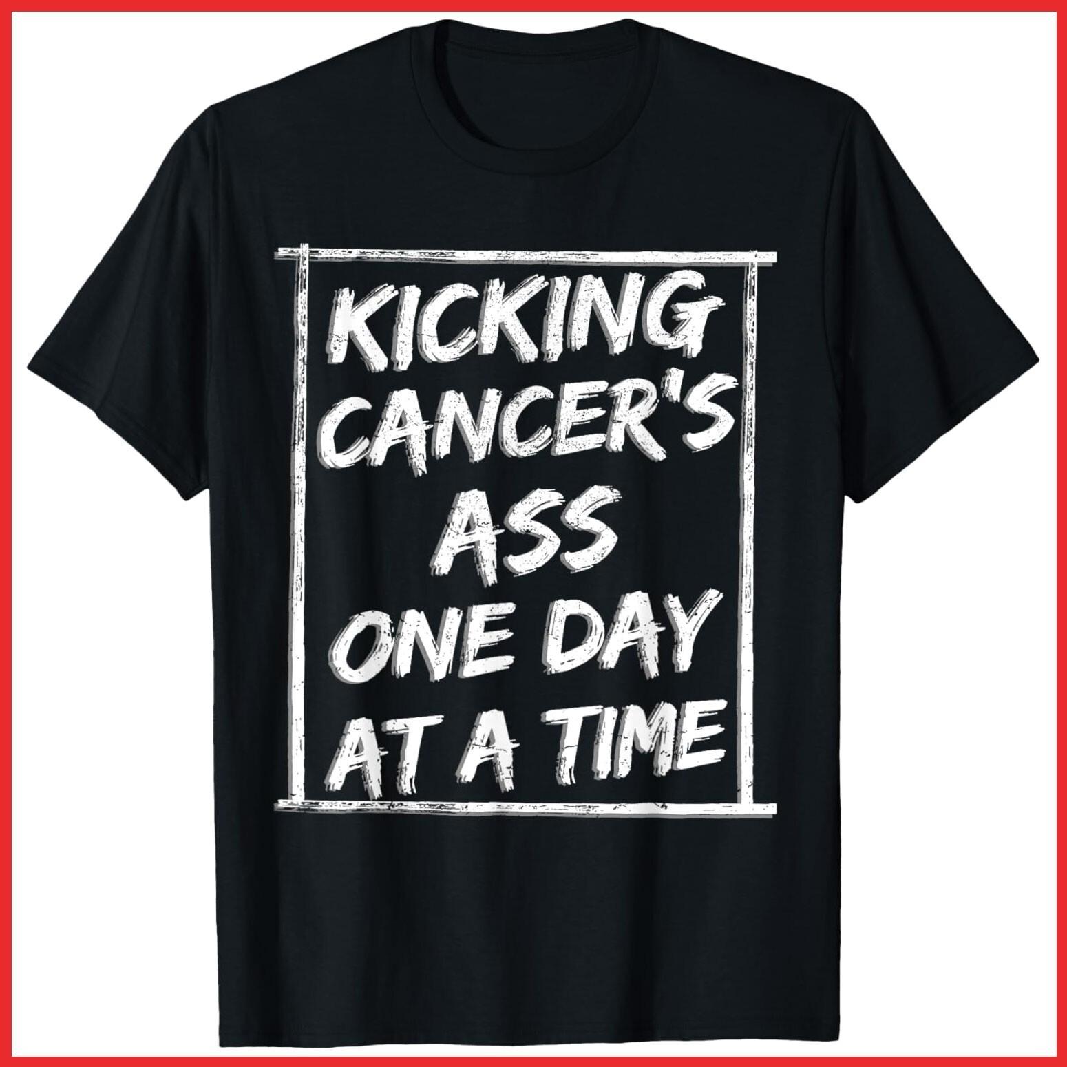 Kicking Cancer Chemotherapy Warrior Survivor Chemo Black Cotton T-Shirt S-5XL S