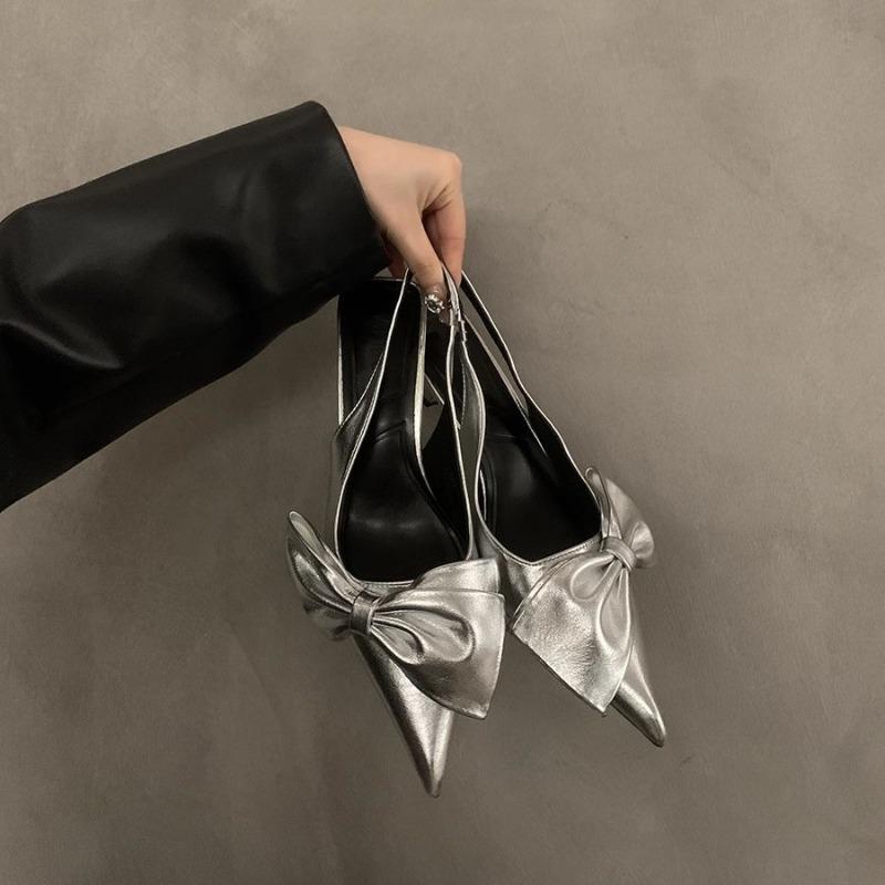 Butterfly-Knot Ladies Heels Sandals Elegant Women Pumps Pointed Toe Wedding Banquet Stiletto 2025 Summer Baotou Sandals Slippers