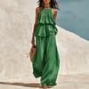 2026 Amazon Independent Station Popular Women's Clothing Casual European and American Style Elastic Neck Breathable Wide Leg Pants Two-piece Set