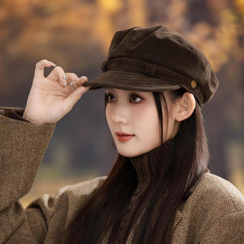 Women S Brown Flat Top Suede Like Korean Style Newsboy Cap