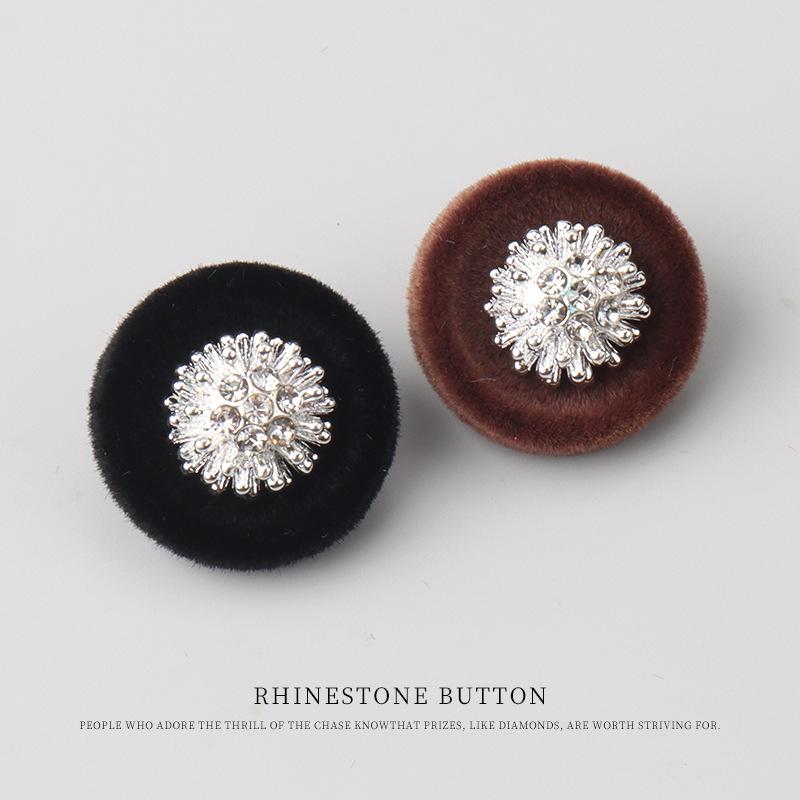 2pcs Round Metal Diamond Flocking Combination Button Fur Jacket Fashion Button High-End Suit Sweater Button