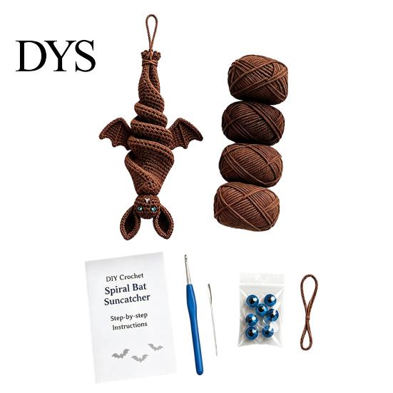 Crochet Bat Kit Wind Spinner DIY Kit, Halloween Knitted Spiral Hanging Decoration Gothic Style Decor with Yarn And Hook, Spooky Handmade Complete