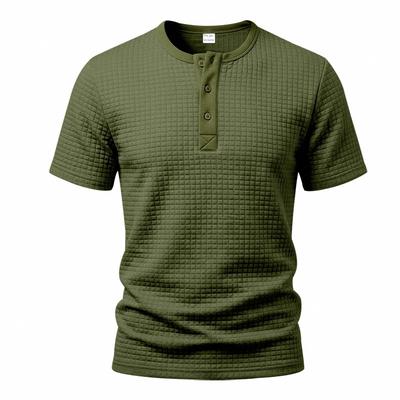 Men's Waffle Knit Henley T Shirts Short Sleeve Casual Solid Color Summer Basic Tee Tops