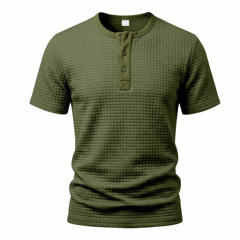Men's Waffle Knit Henley T Shirts Short Sleeve Casual Solid Color Summer Basic Tee Tops