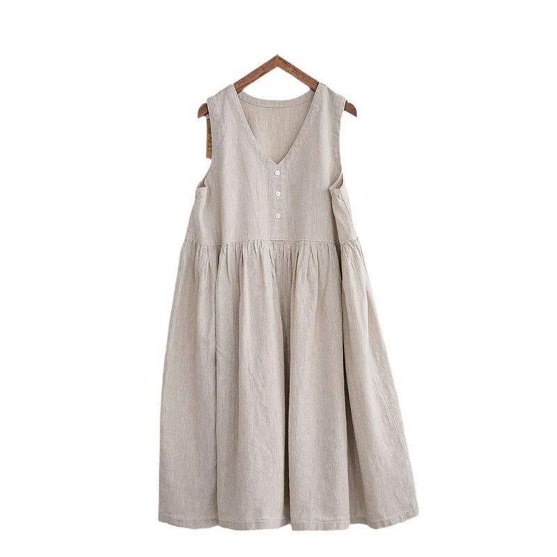 

Dress counter withdrawal big-name tail goods women s Mori Kam cotton V-neck vest skirt Kam cotton sleeveless suspender dress 3XL світло-коричневого кольору