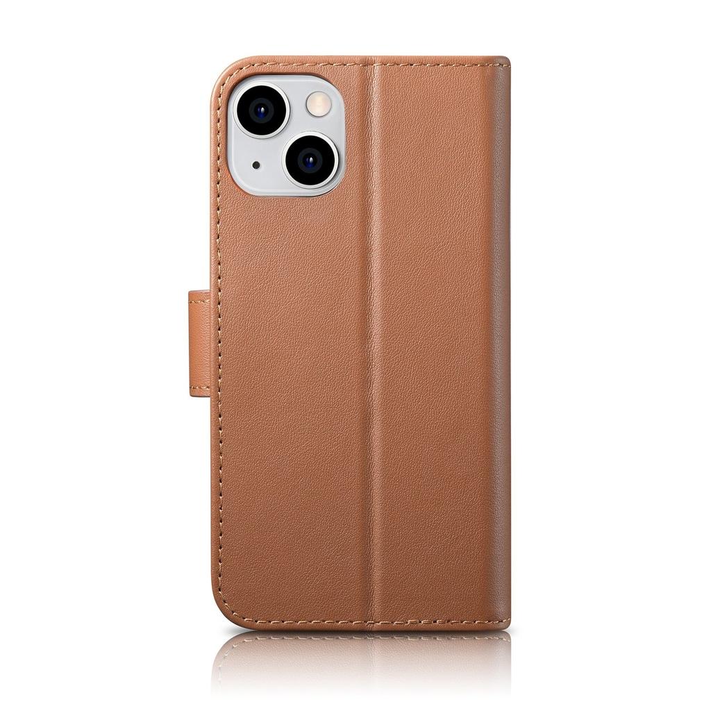 2in1 Leather Flip Case iPhone 14 Plus Anti-rfid Wallet Case Brown