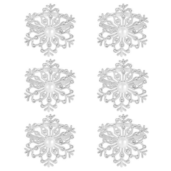 1/2/6Pcs Golden Metal Napkin Ring Faux Pearl Decor Snowflake Design Winter-themed Napkin Holders Weddings Parties Table Decor