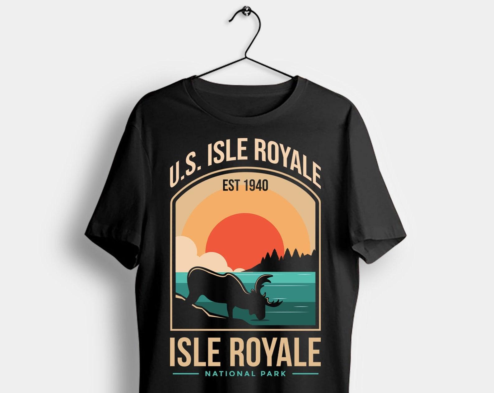 Isle Royale National Park US Vintage T-Shirt, USA Lake Superior Michigan Canada Parks Lover Gifts, Adventure Outdoors, Camping Hiking Travel 100