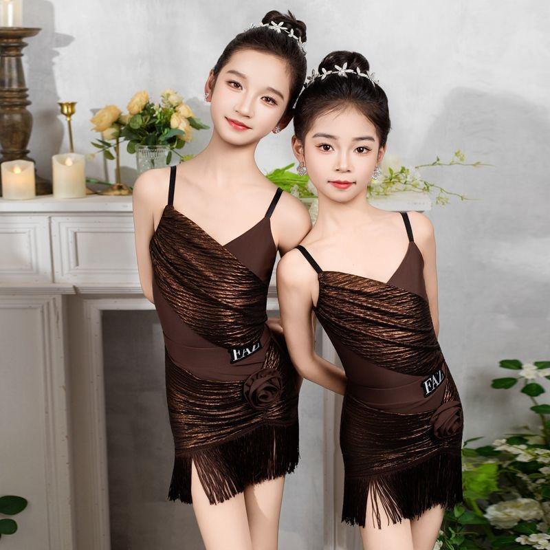 latin dance dress fringe skirt latin practice wear latin competition dance dresses sleeveless Dancewear Women s dance suit 110 коричневый