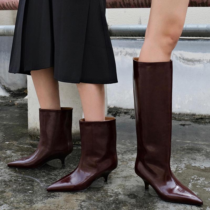 Fashion Kitten Heel Temperament Fashion Boots for Women 2025 New Red Wide Version Large Tube Circumference Mid Tube Short Boots