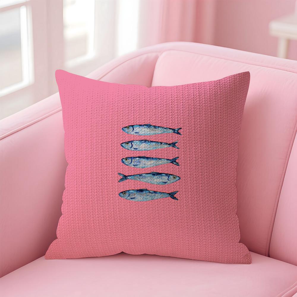 

Coastal Charm SardineS Cushion Cover Natural Linen Pillow Case DoubleSided Print Decorative Sofa Pillowcase Home Decor Gift 30x30cm