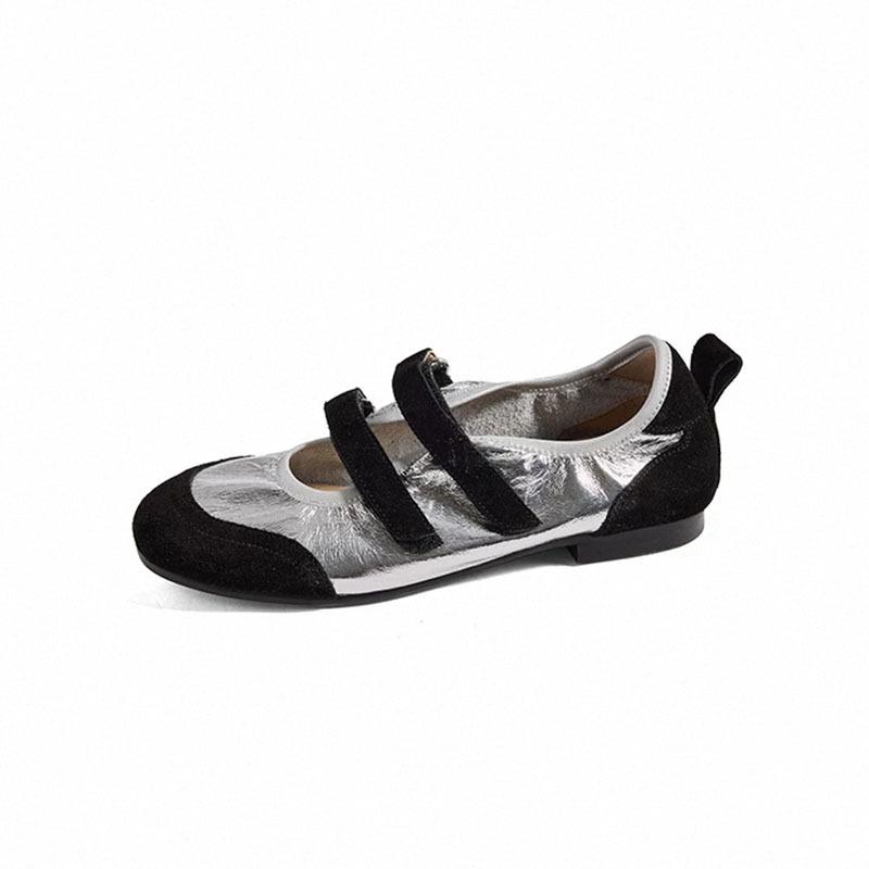 Sheepskin version retro style color matching casual round head light mouth Mary Jane shoes women's commuter flat shoes