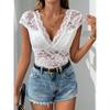 Sexy Slim Fit High Waist V Neck Lace Sleeveless White Women Jumpsuit